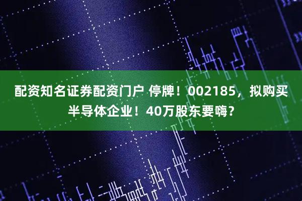 配资知名证券配资门户 停牌！002185，拟购买半导体企业！40万股东要嗨？